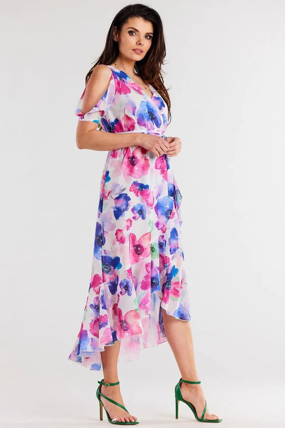 Asymmetrical Ruffled Chiffon Wrap Dress