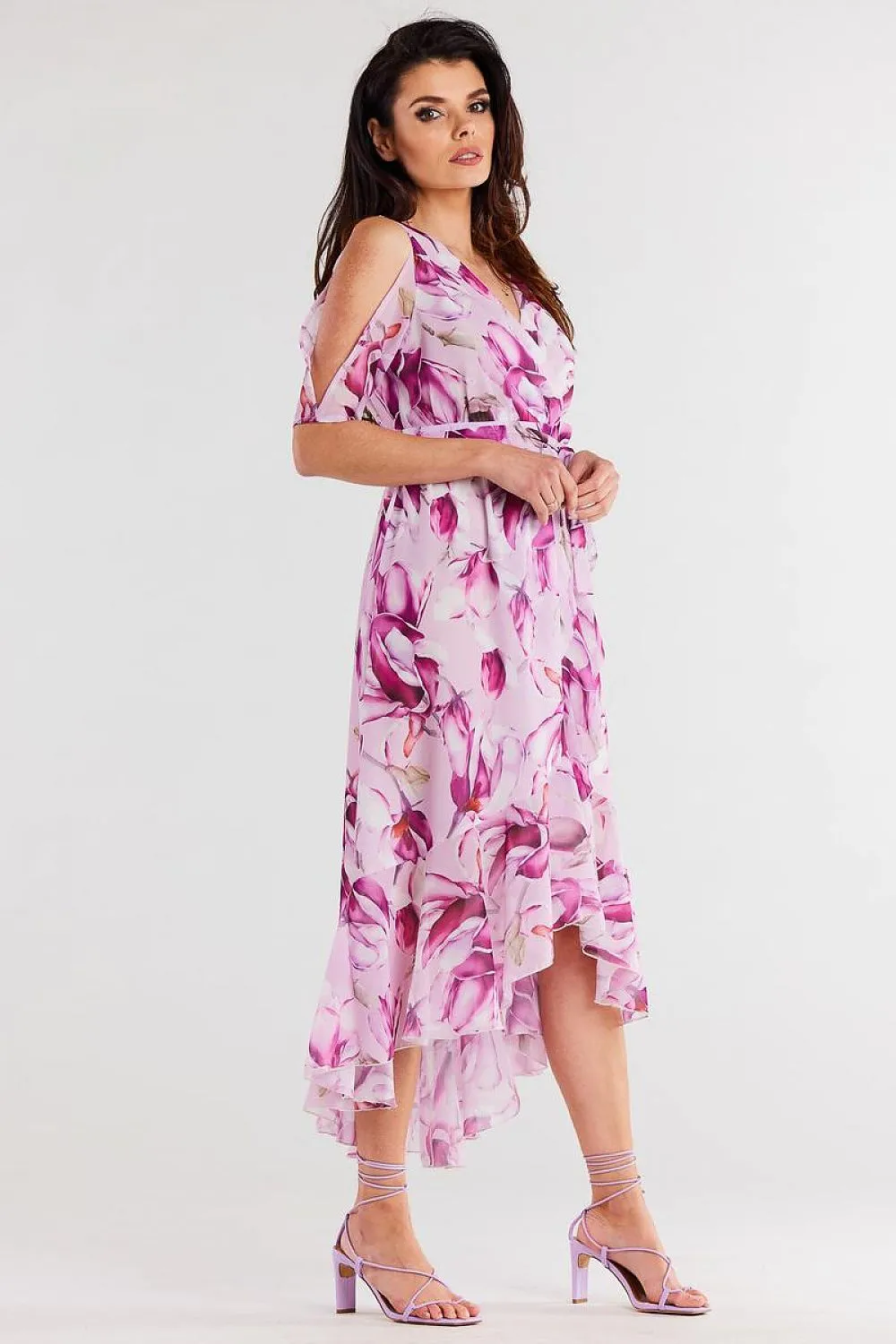 Asymmetrical Ruffled Chiffon Wrap Dress