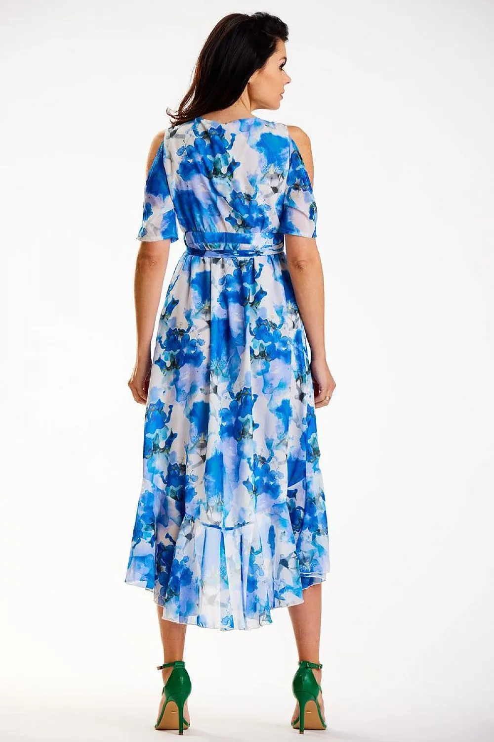 Asymmetrical Ruffled Chiffon Wrap Dress