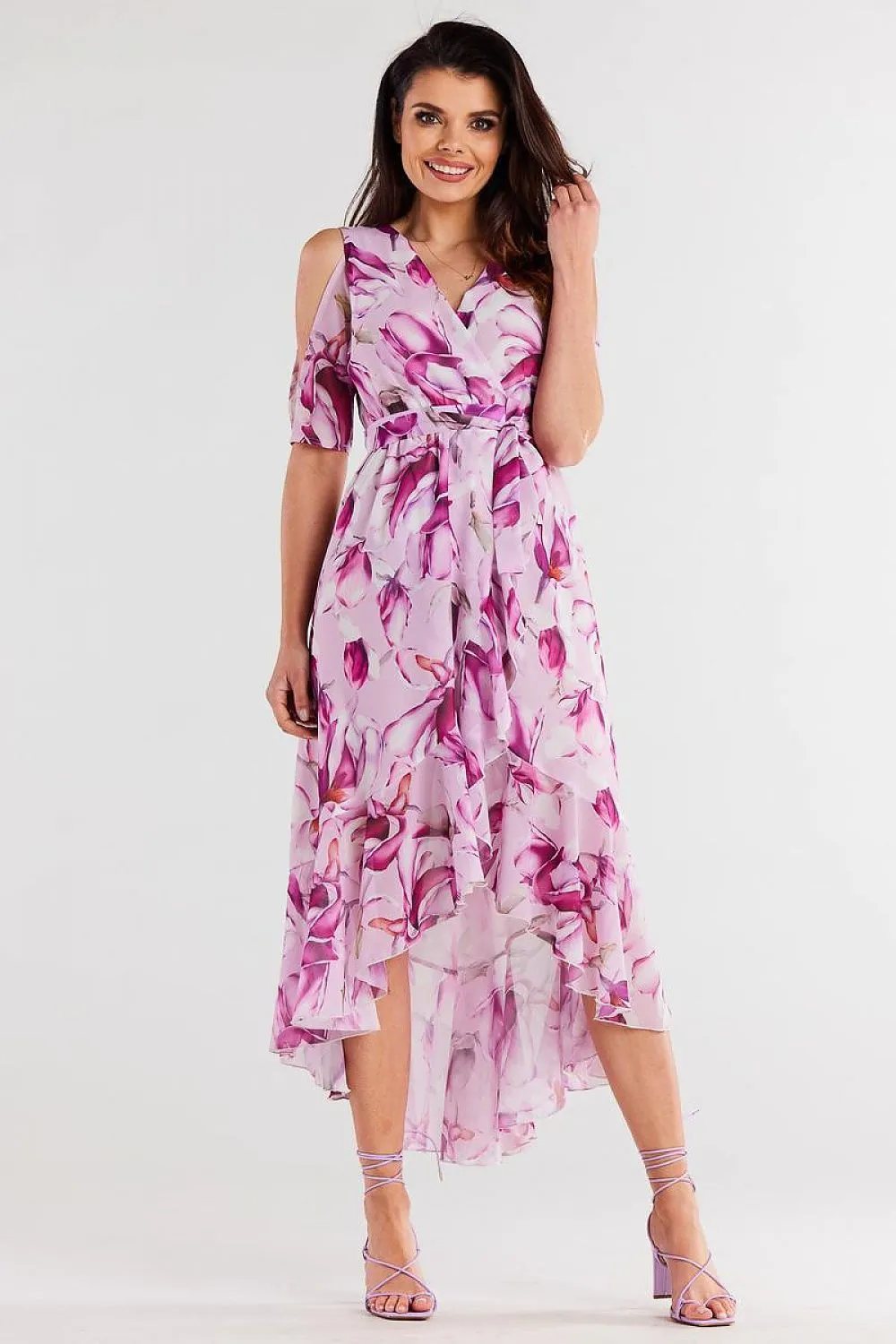 Asymmetrical Ruffled Chiffon Wrap Dress