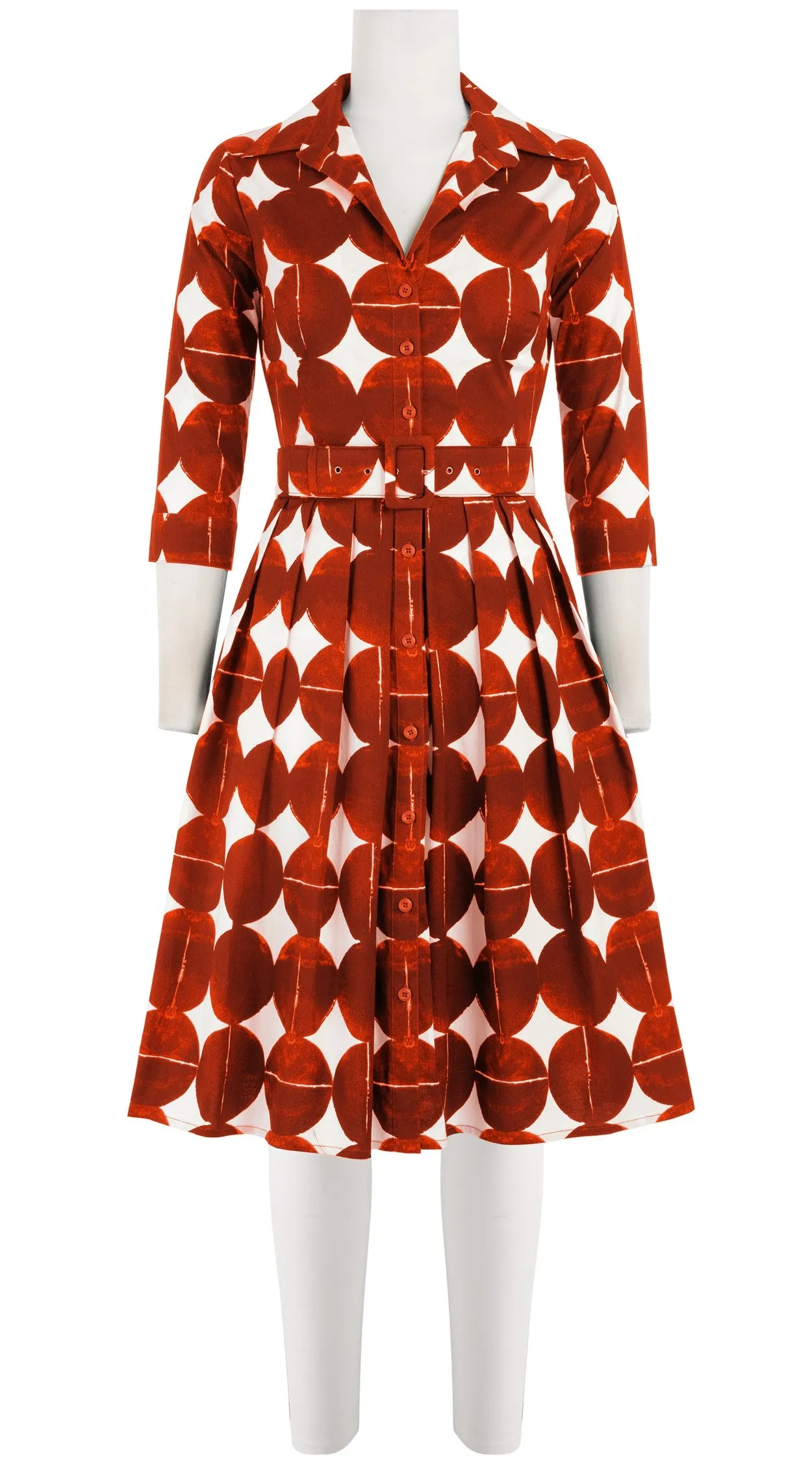 Audrey Dress #1 Shirt Collar 3/4 Sleeve Cotton Stretch (Bungalow Dots)