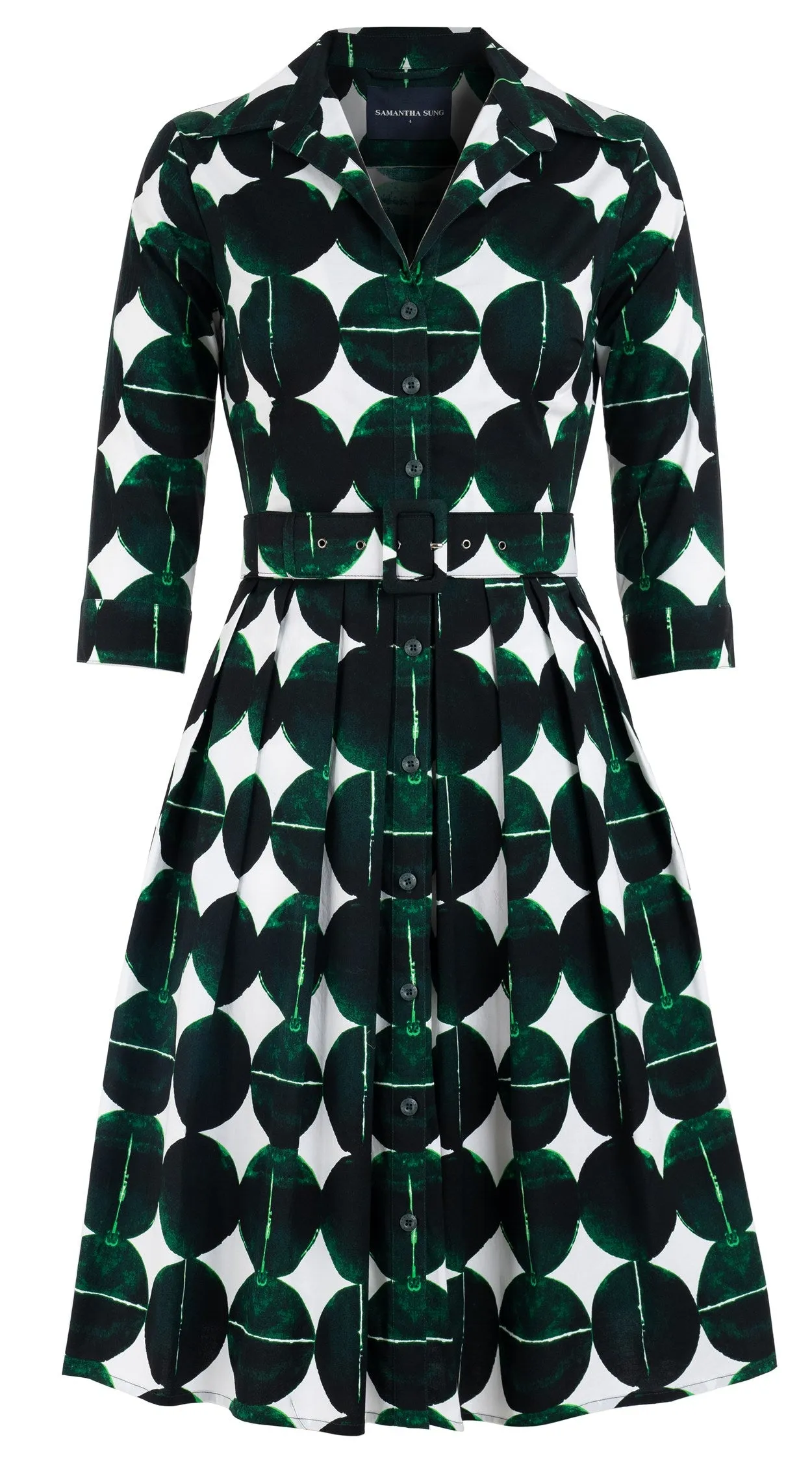 Audrey Dress #1 Shirt Collar 3/4 Sleeve Cotton Stretch (Bungalow Dots)
