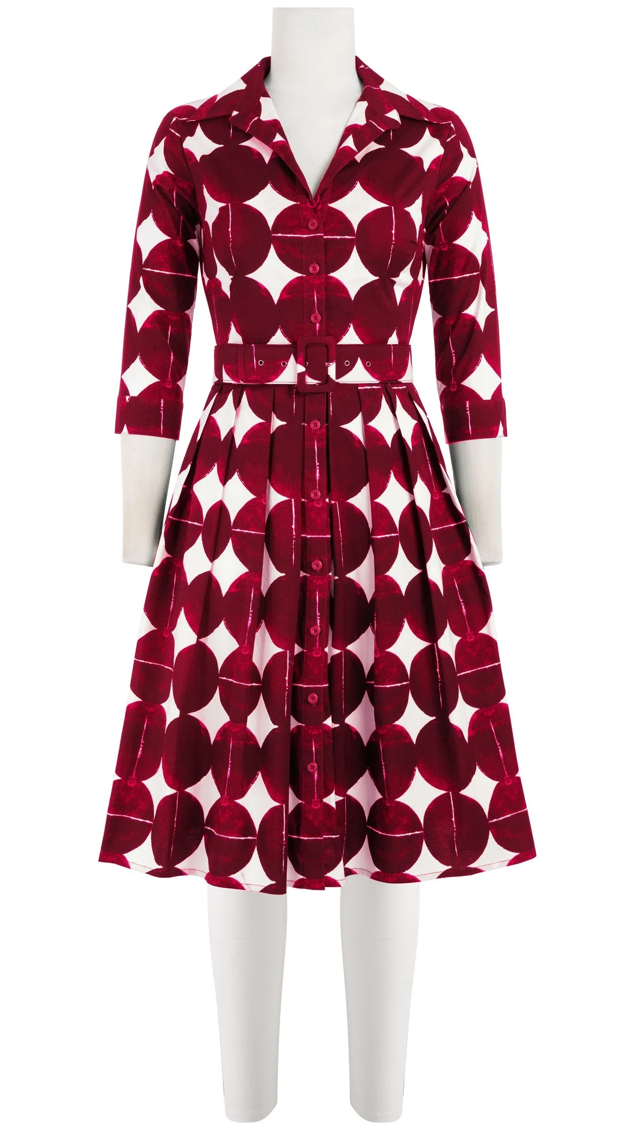 Audrey Dress #1 Shirt Collar 3/4 Sleeve Cotton Stretch (Bungalow Dots)
