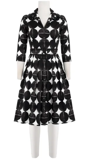 Audrey Dress #1 Shirt Collar 3/4 Sleeve Cotton Stretch (Bungalow Dots)