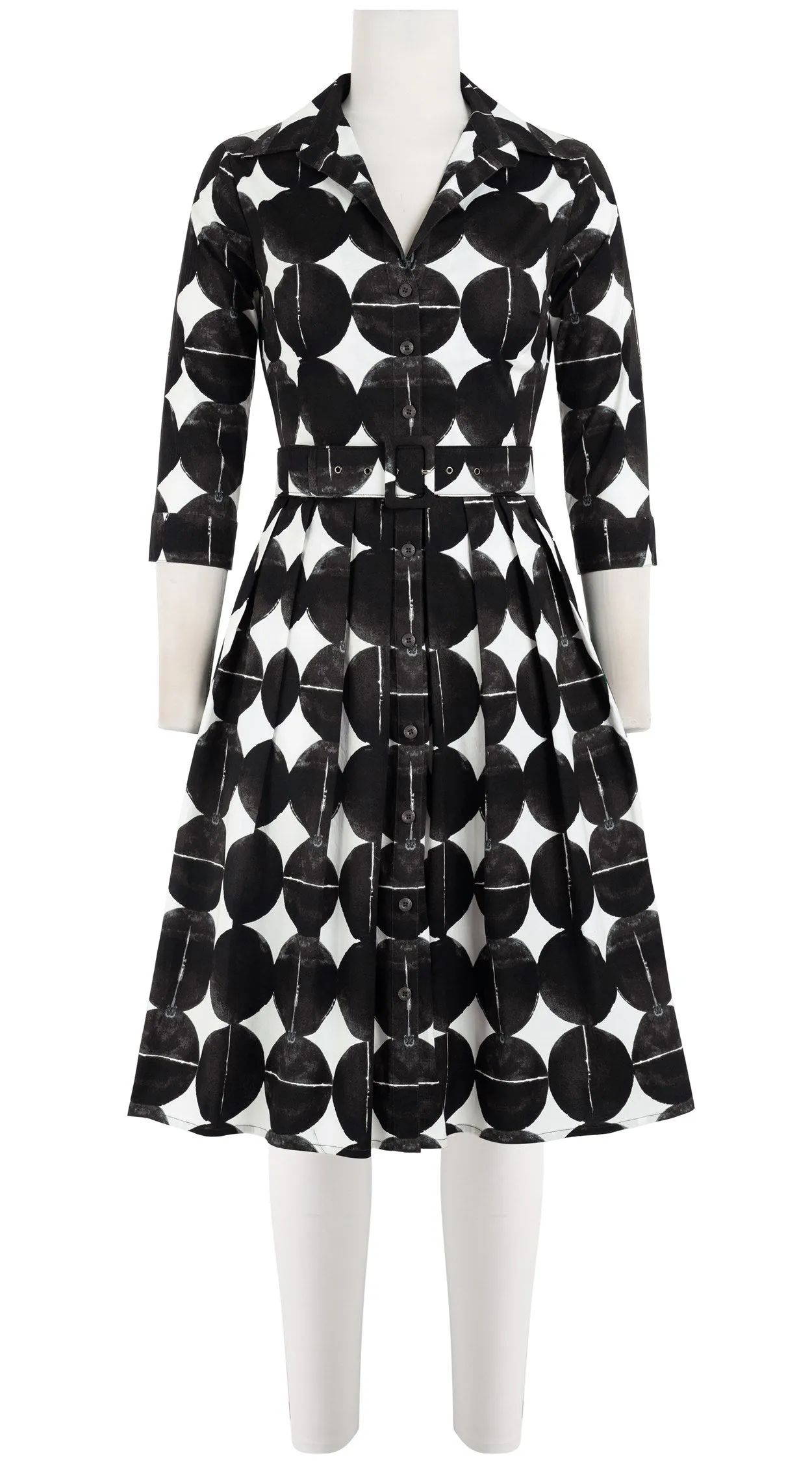 Audrey Dress #1 Shirt Collar 3/4 Sleeve Cotton Stretch (Bungalow Dots)