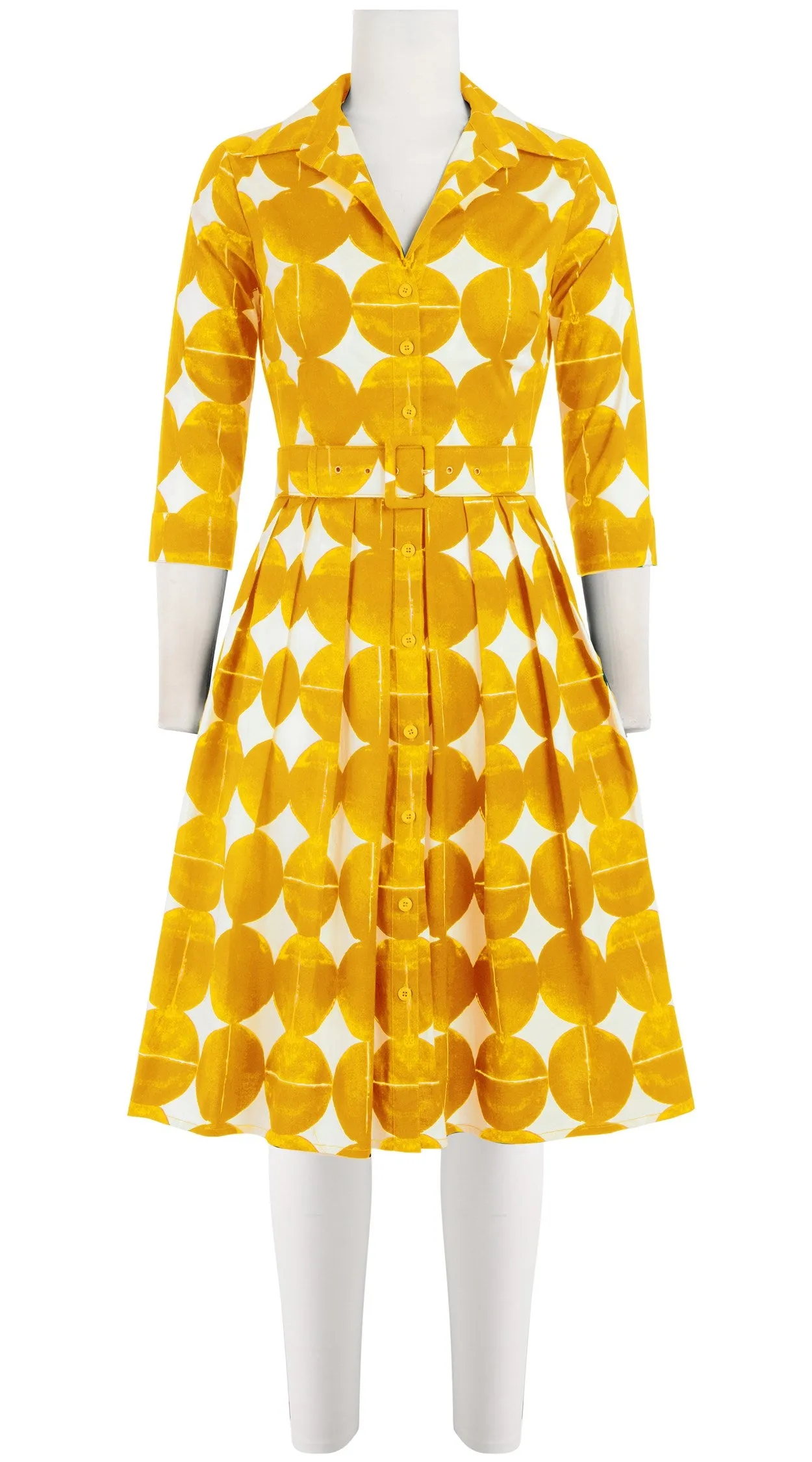 Audrey Dress #1 Shirt Collar 3/4 Sleeve Cotton Stretch (Bungalow Dots)