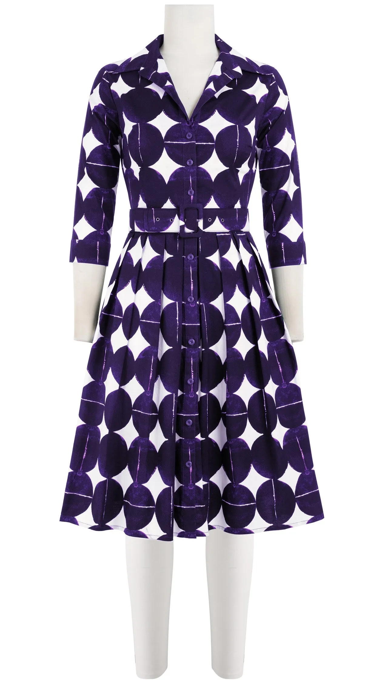 Audrey Dress #1 Shirt Collar 3/4 Sleeve Cotton Stretch (Bungalow Dots)