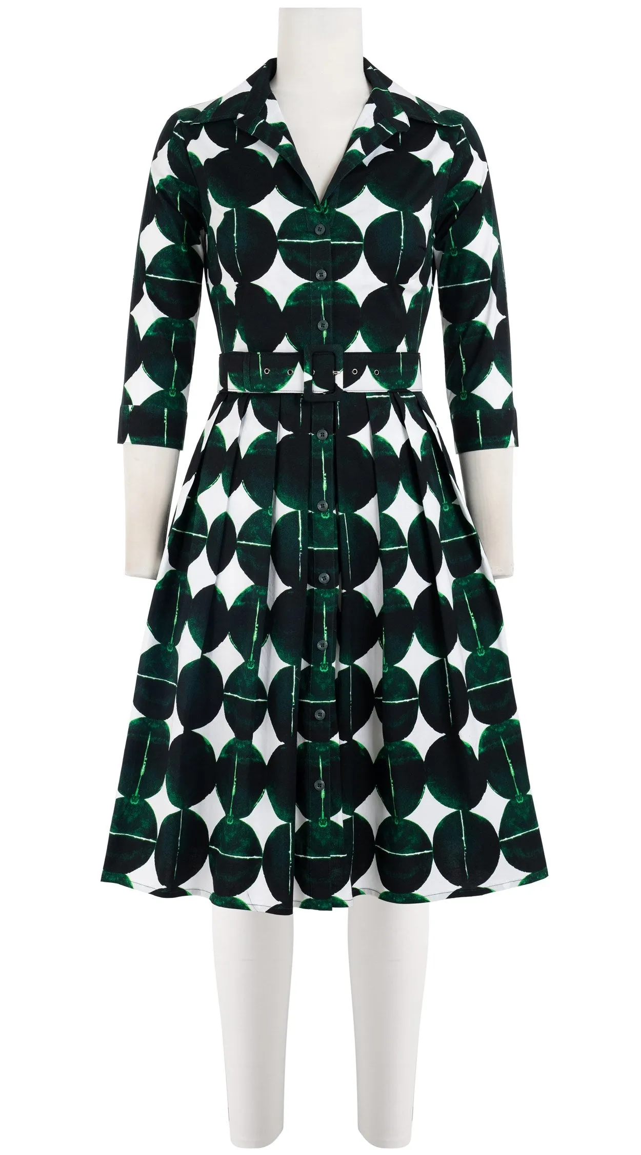 Audrey Dress #1 Shirt Collar 3/4 Sleeve Cotton Stretch (Bungalow Dots)