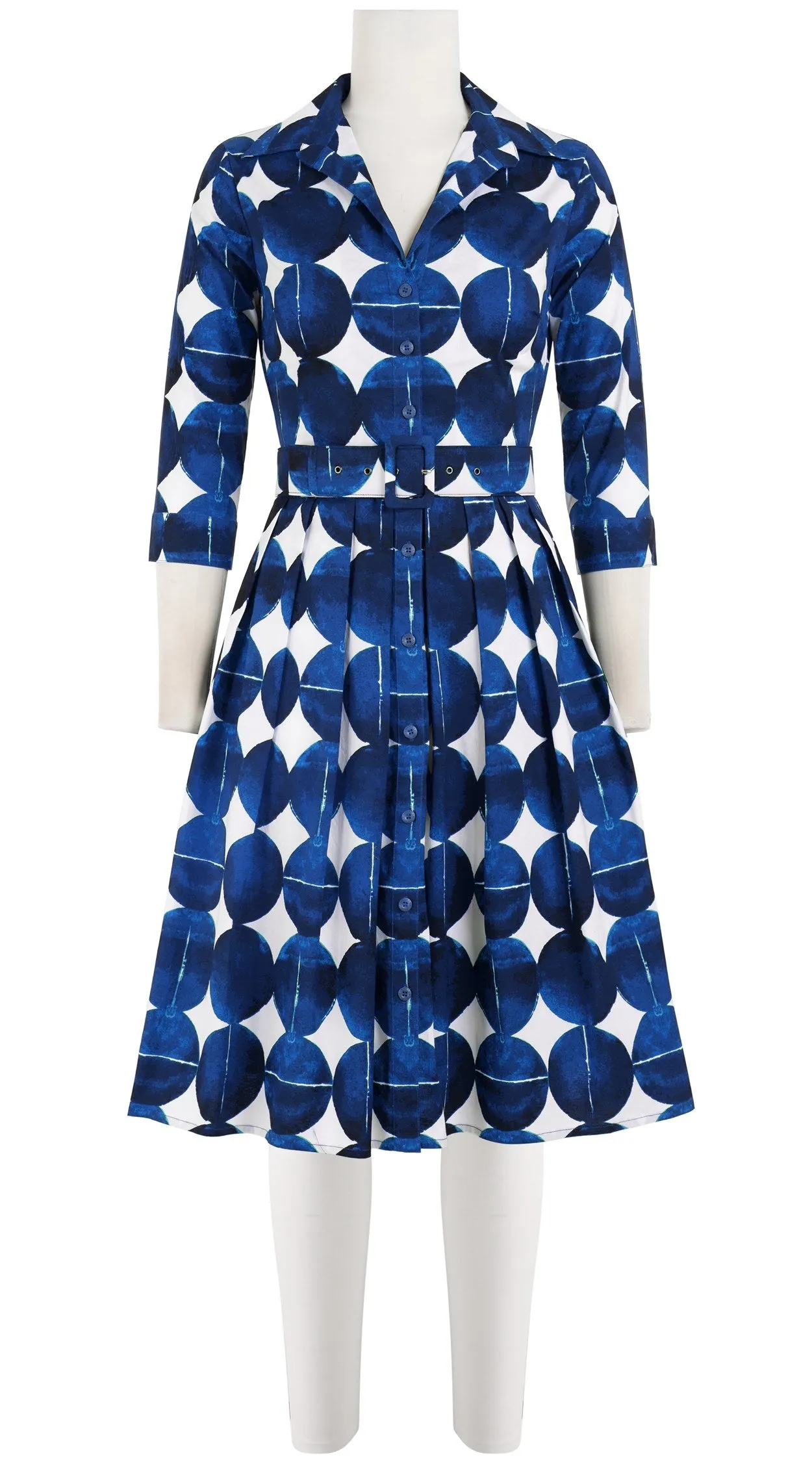 Audrey Dress #1 Shirt Collar 3/4 Sleeve Cotton Stretch (Bungalow Dots)