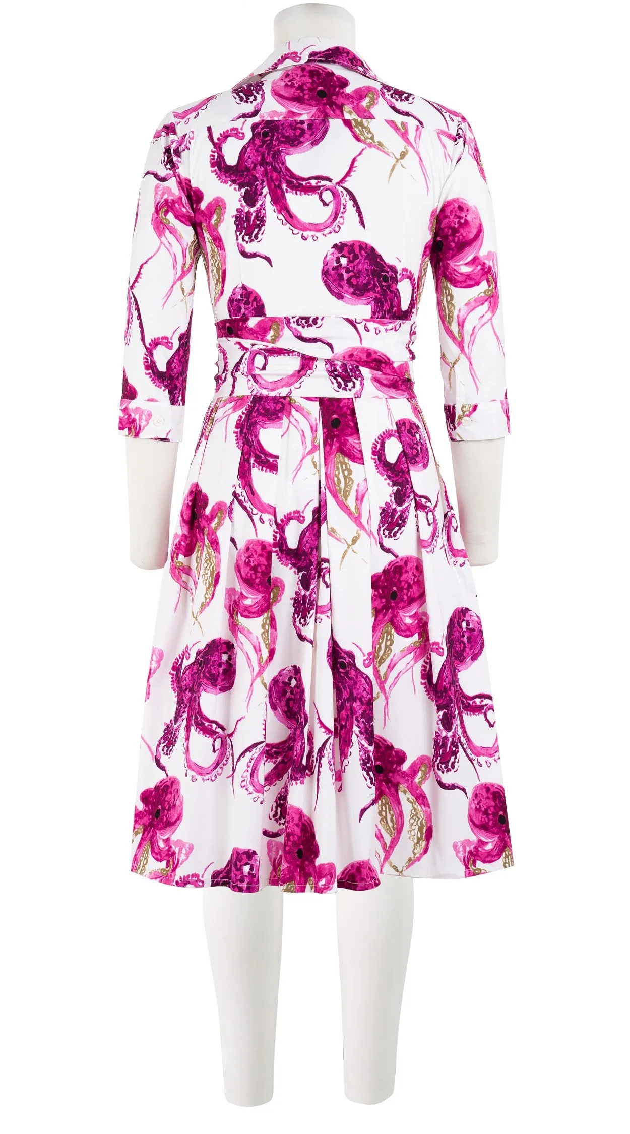 Audrey Dress #1 Shirt Collar 3/4 Sleeve Cotton Stretch (Octopus)
