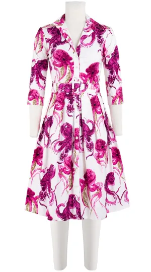 Audrey Dress #1 Shirt Collar 3/4 Sleeve Cotton Stretch (Octopus)
