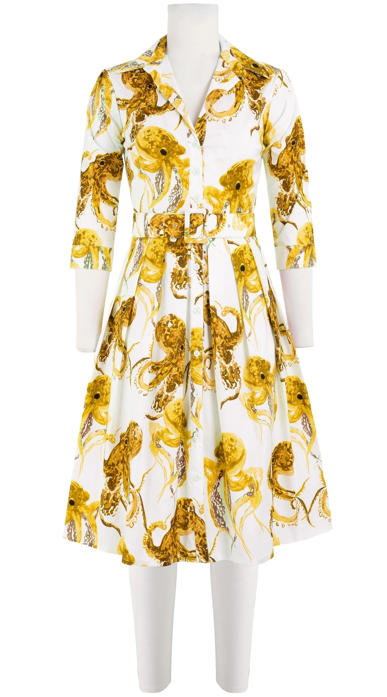 Audrey Dress #1 Shirt Collar 3/4 Sleeve Cotton Stretch (Octopus)
