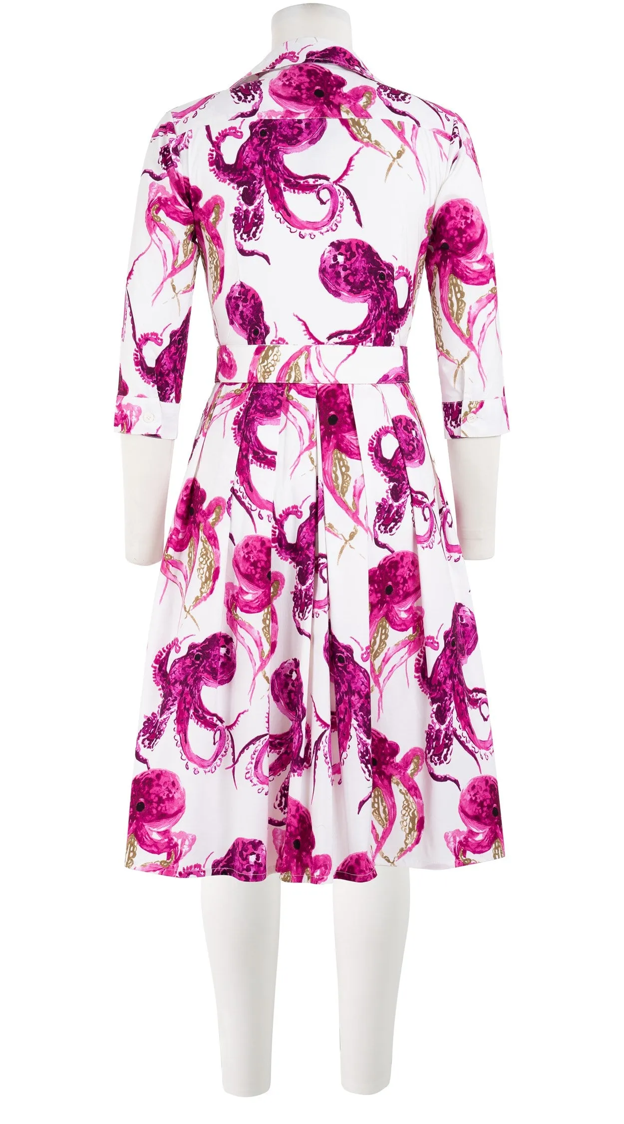 Audrey Dress #1 Shirt Collar 3/4 Sleeve Cotton Stretch (Octopus)