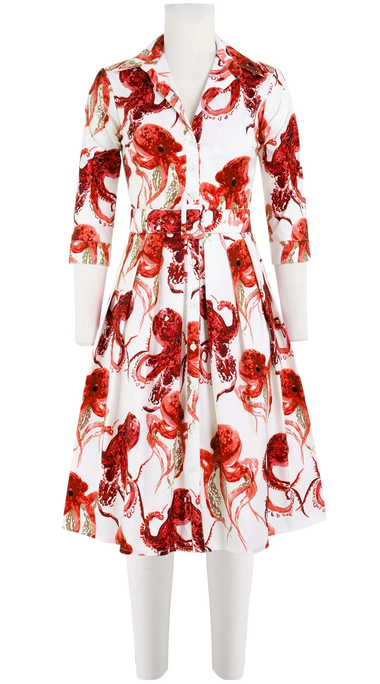 Audrey Dress #1 Shirt Collar 3/4 Sleeve Cotton Stretch (Octopus)