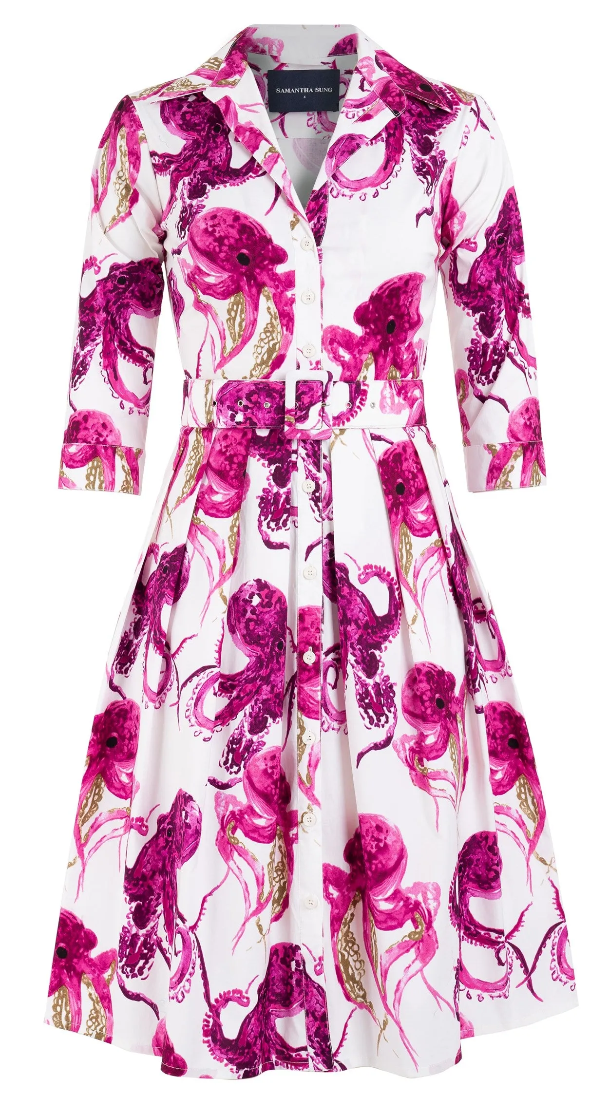 Audrey Dress #1 Shirt Collar 3/4 Sleeve Cotton Stretch (Octopus)