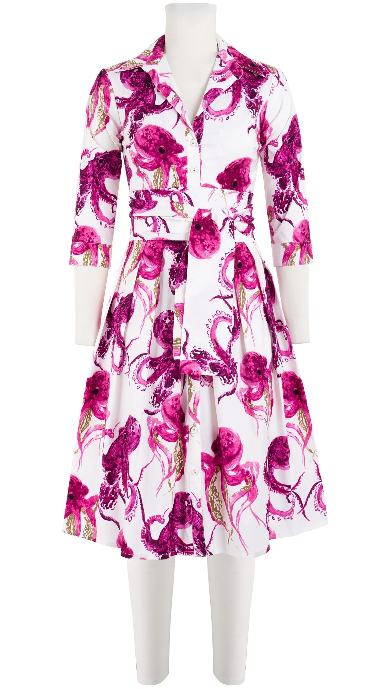Audrey Dress #1 Shirt Collar 3/4 Sleeve Cotton Stretch (Octopus)