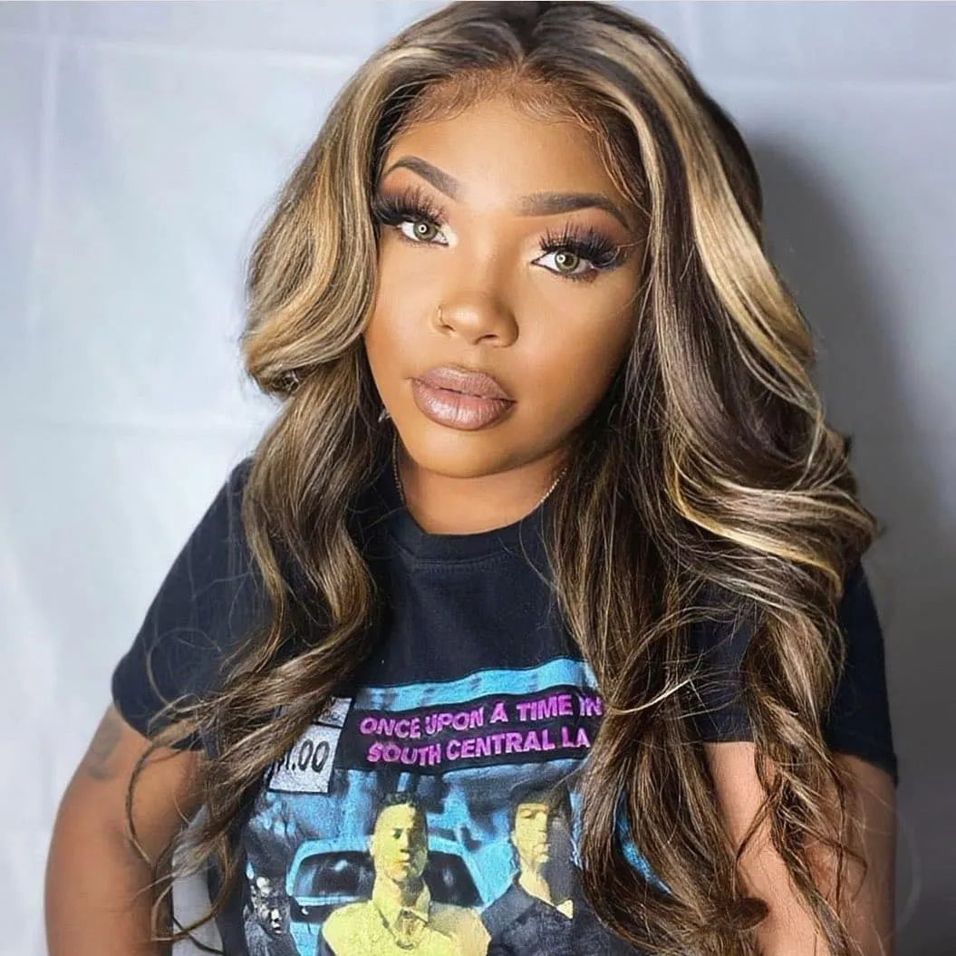 Balayage Highlight Colored Body Wave 13x6 Lace Frontal Human Hair Wigs