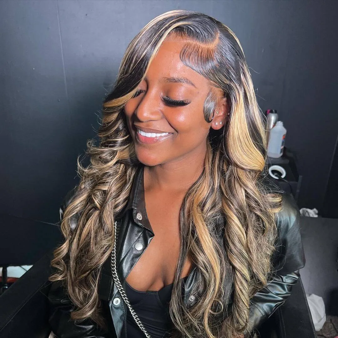 Balayage Highlight Colored Body Wave 13x6 Lace Frontal Human Hair Wigs