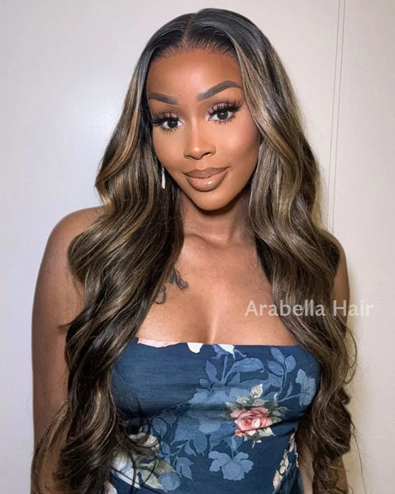 Balayage Highlight Colored Body Wave 13x6 Lace Frontal Human Hair Wigs