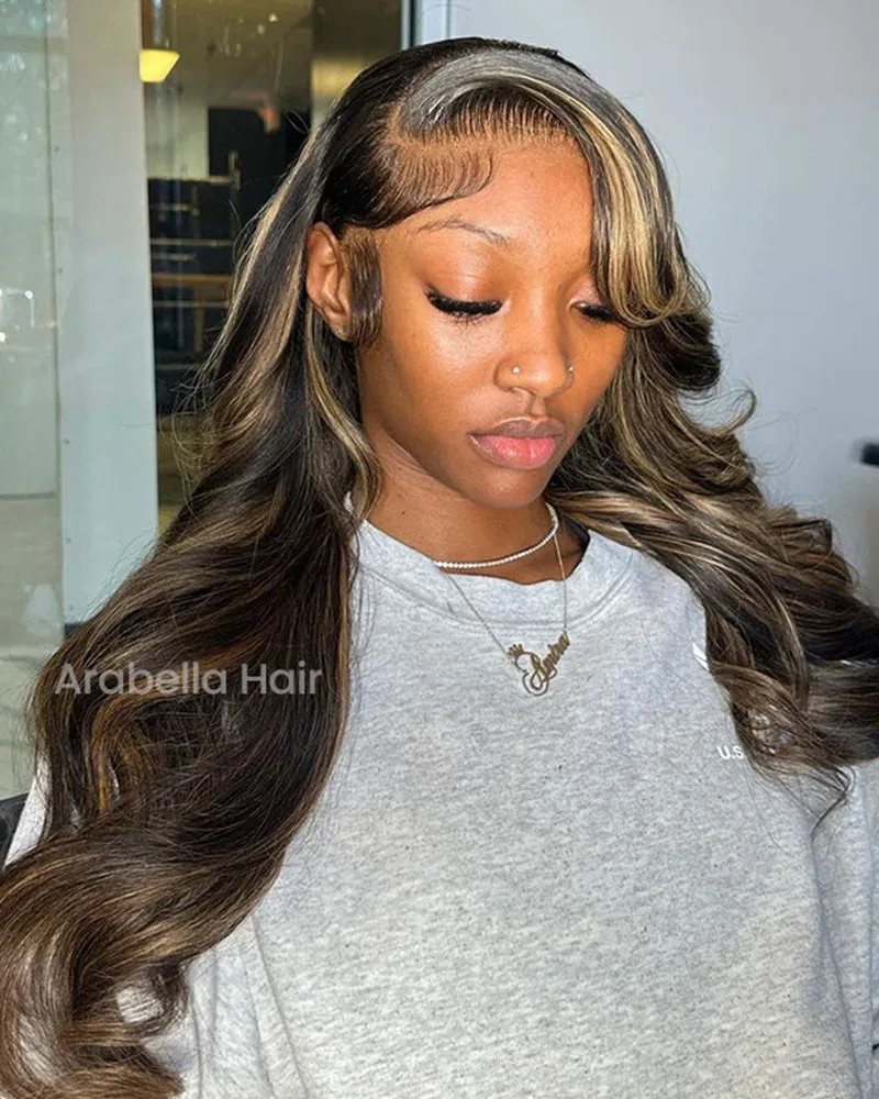 Balayage Highlight Colored Body Wave 13x6 Lace Frontal Human Hair Wigs