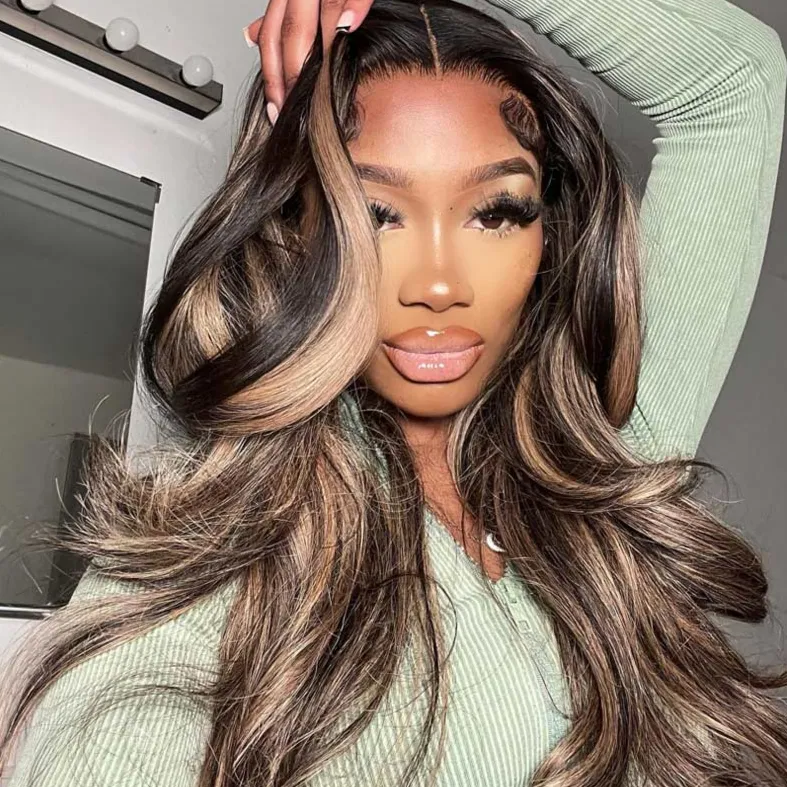 Balayage Highlight Colored Body Wave 13x6 Lace Frontal Human Hair Wigs