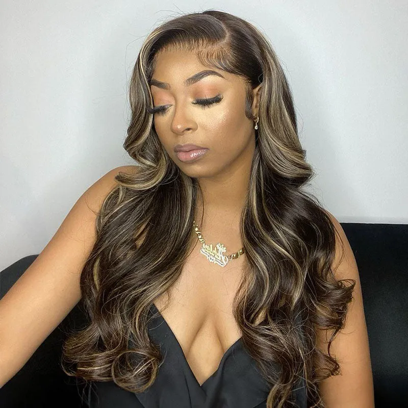Balayage Highlight Colored Body Wave 13x6 Lace Frontal Human Hair Wigs