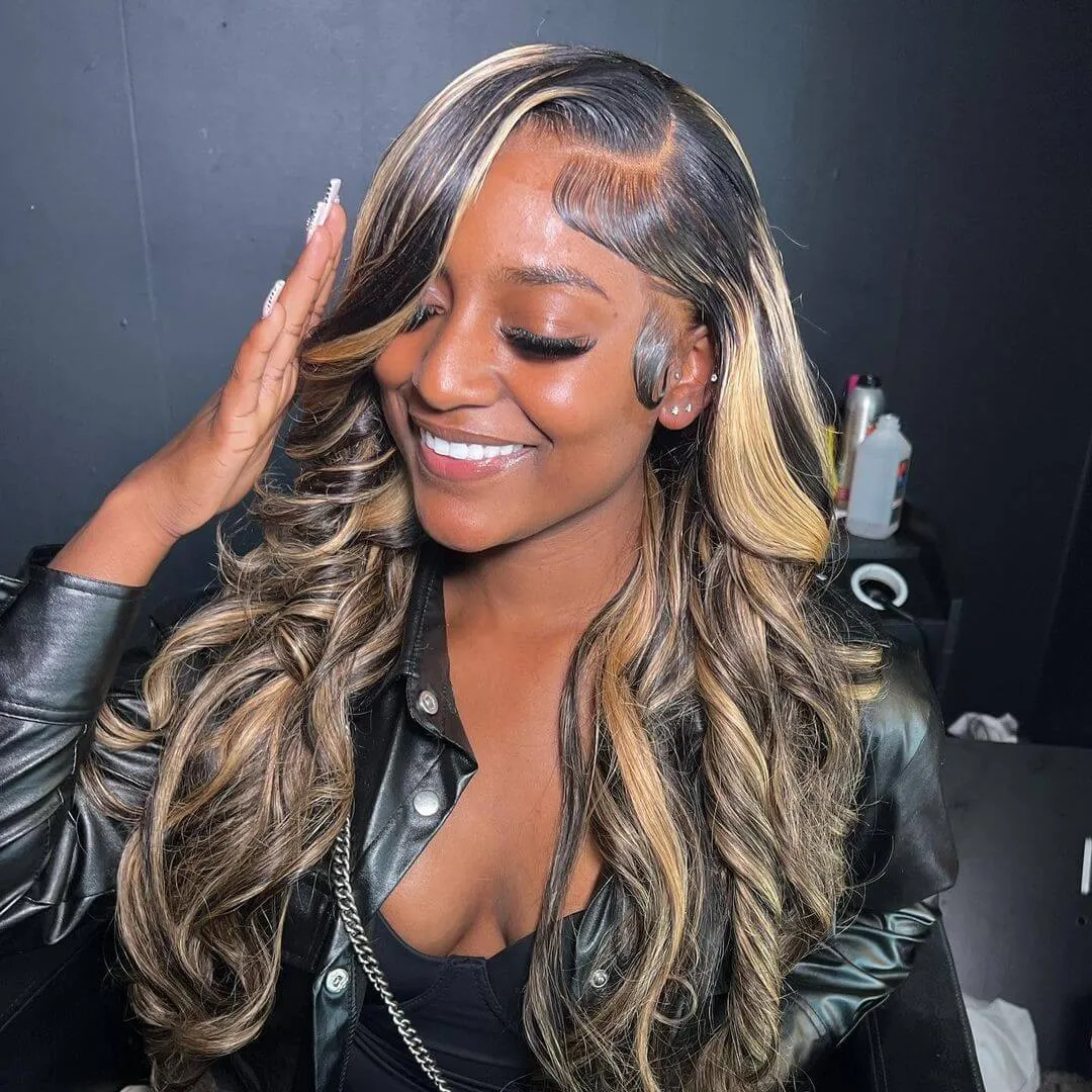 Balayage Highlight Colored Body Wave 13x6 Lace Frontal Human Hair Wigs