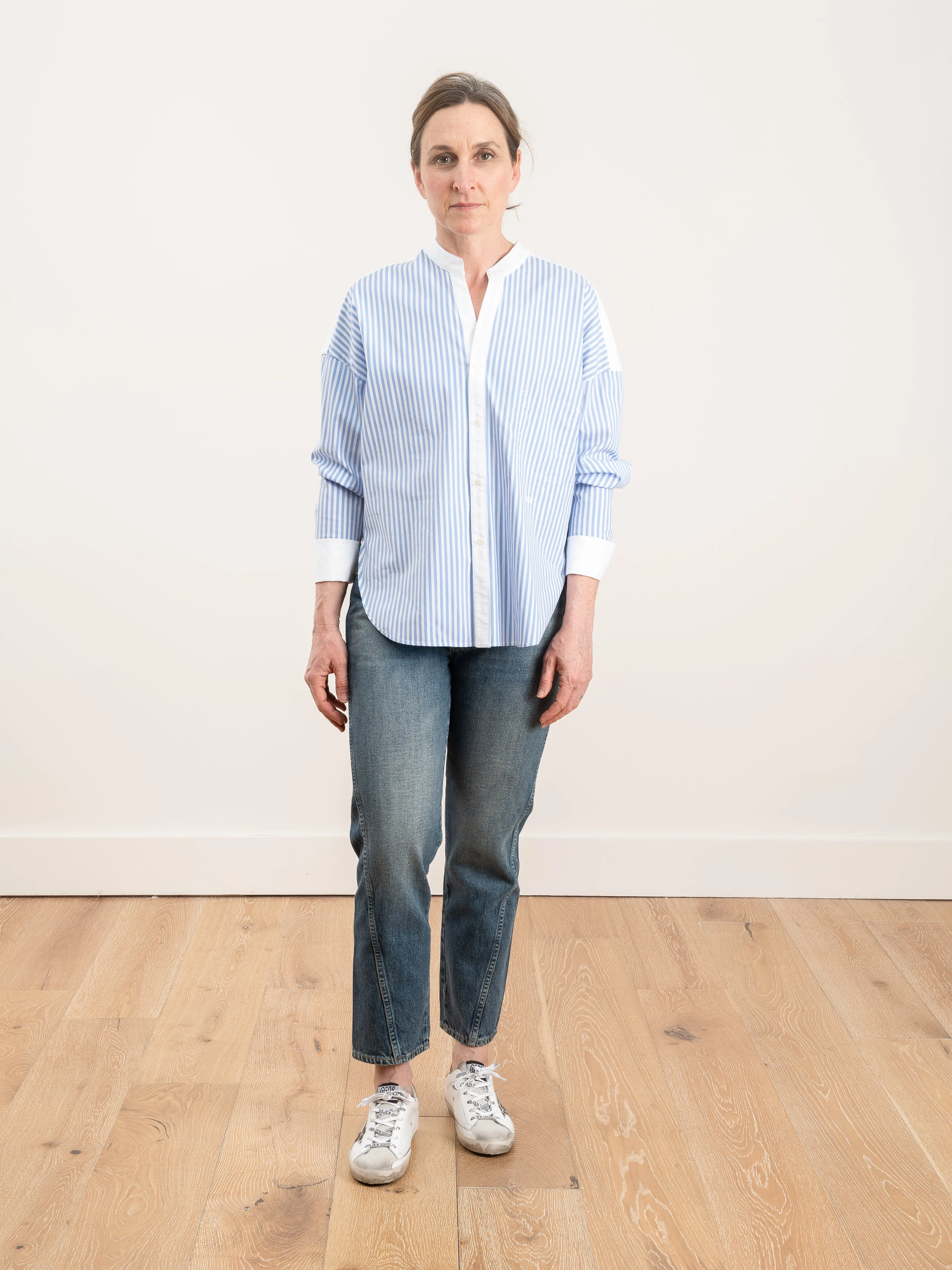 banded collar shirt - tricolor