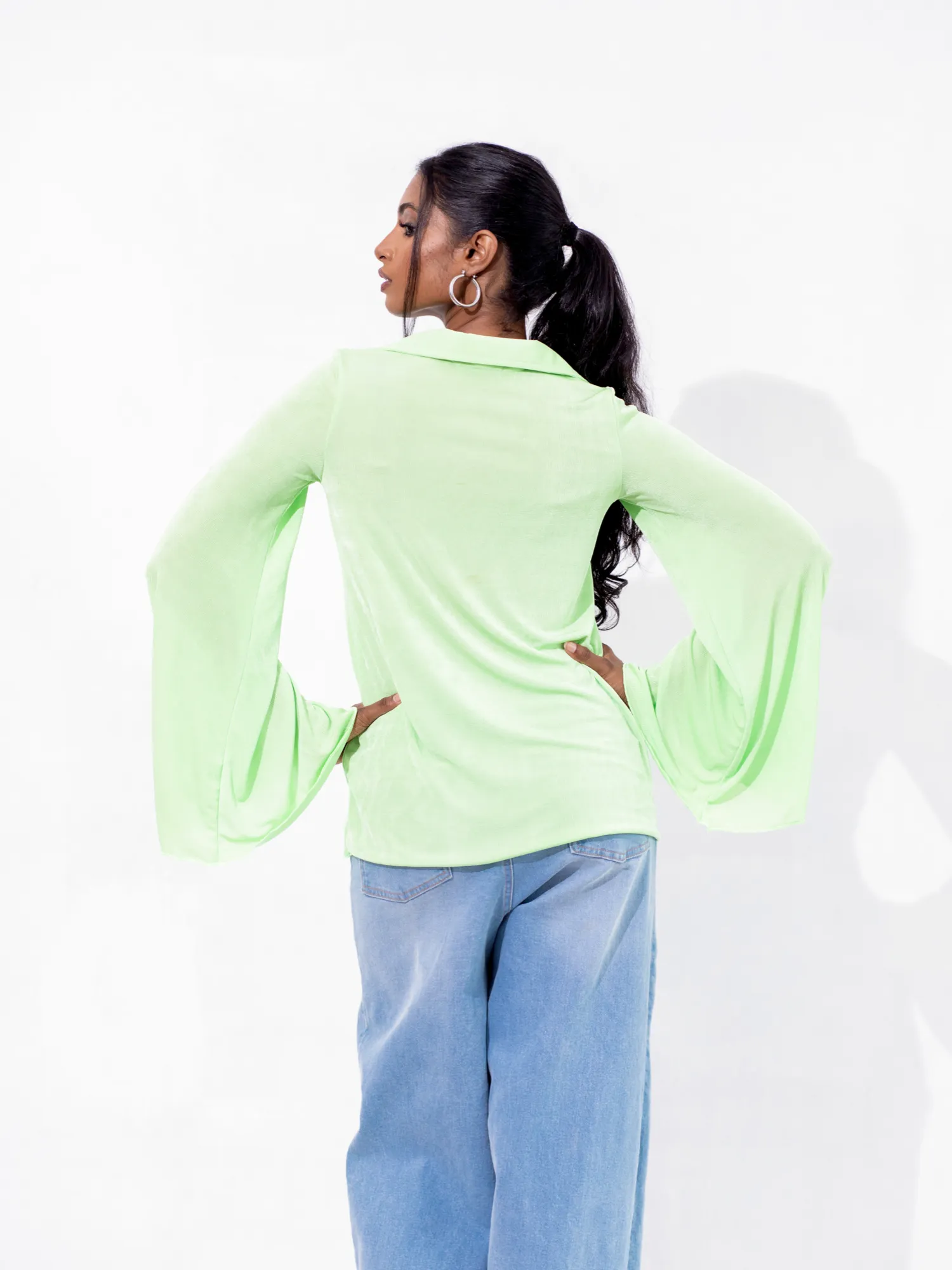 Bell Sleeve Button Down Top