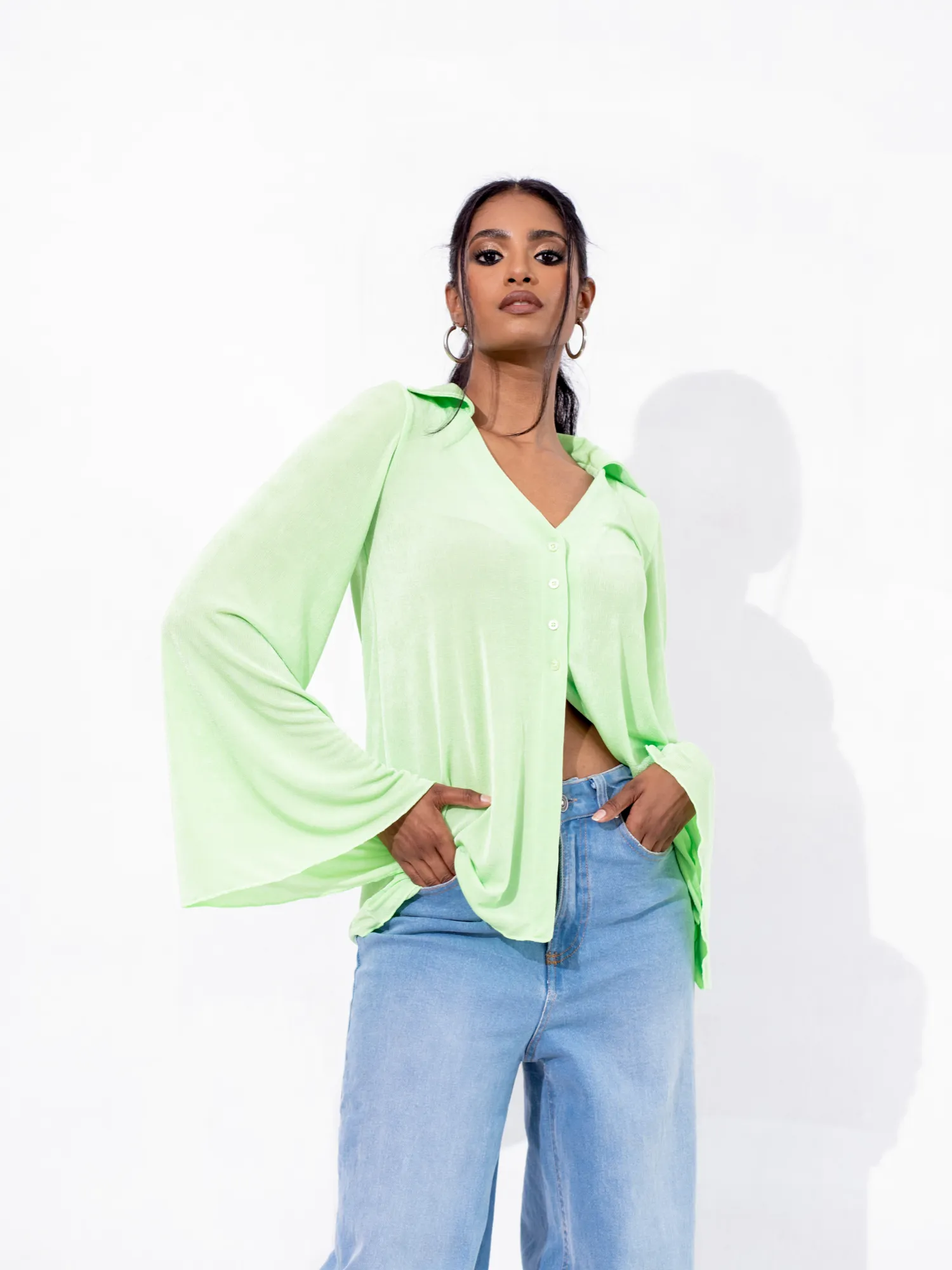 Bell Sleeve Button Down Top