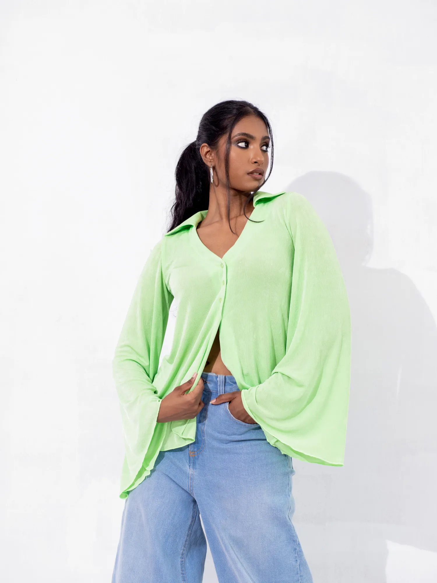 Bell Sleeve Button Down Top