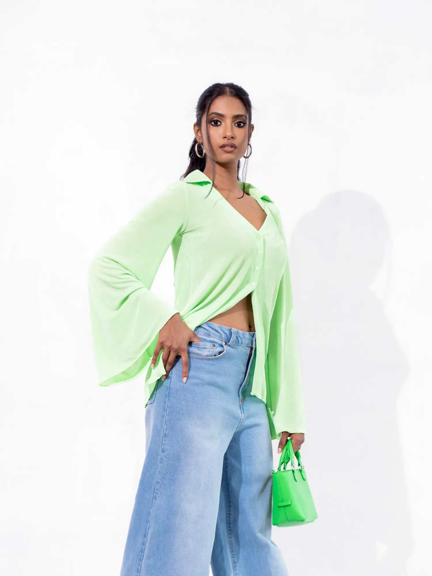 Bell Sleeve Button Down Top