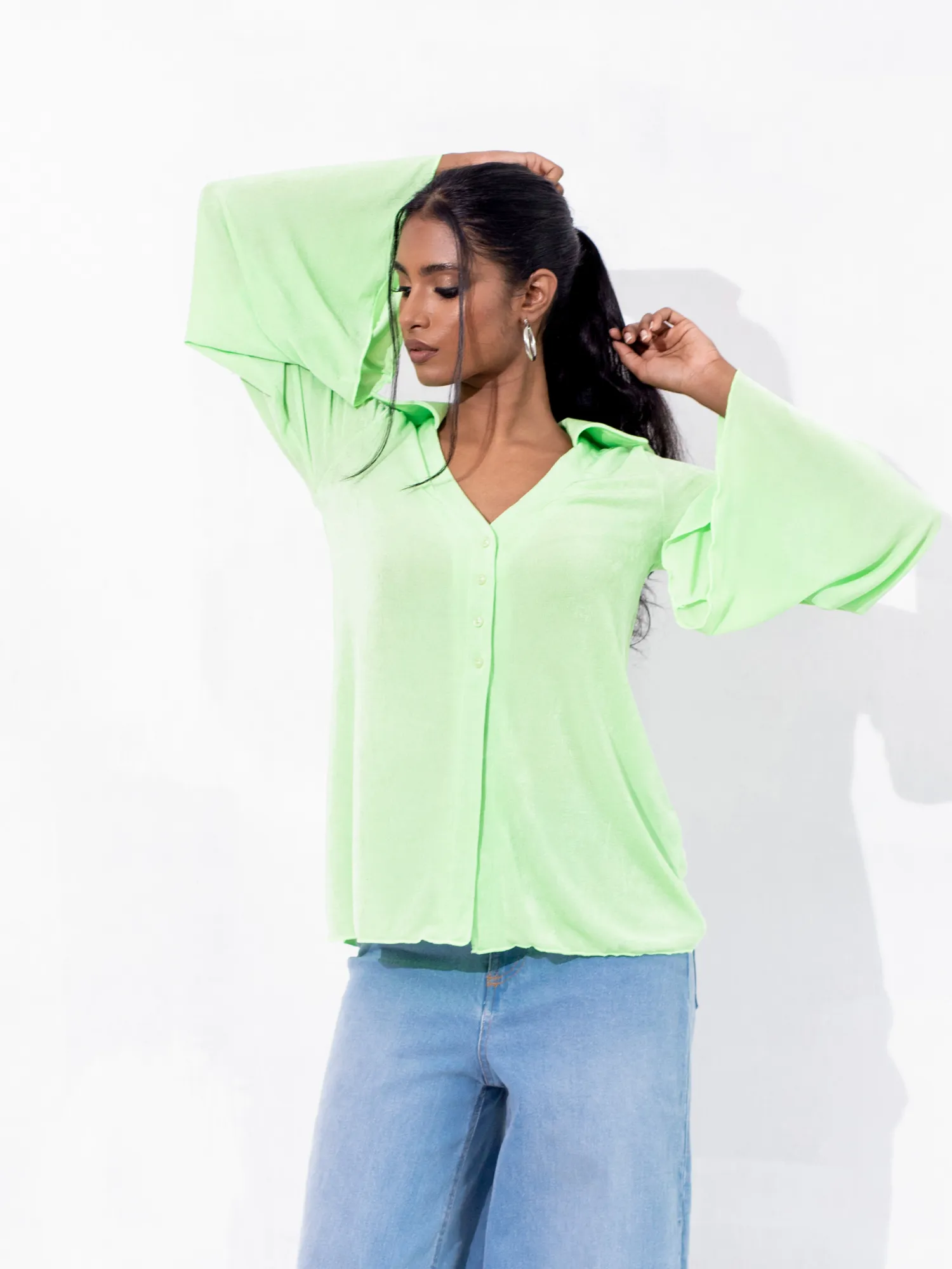 Bell Sleeve Button Down Top