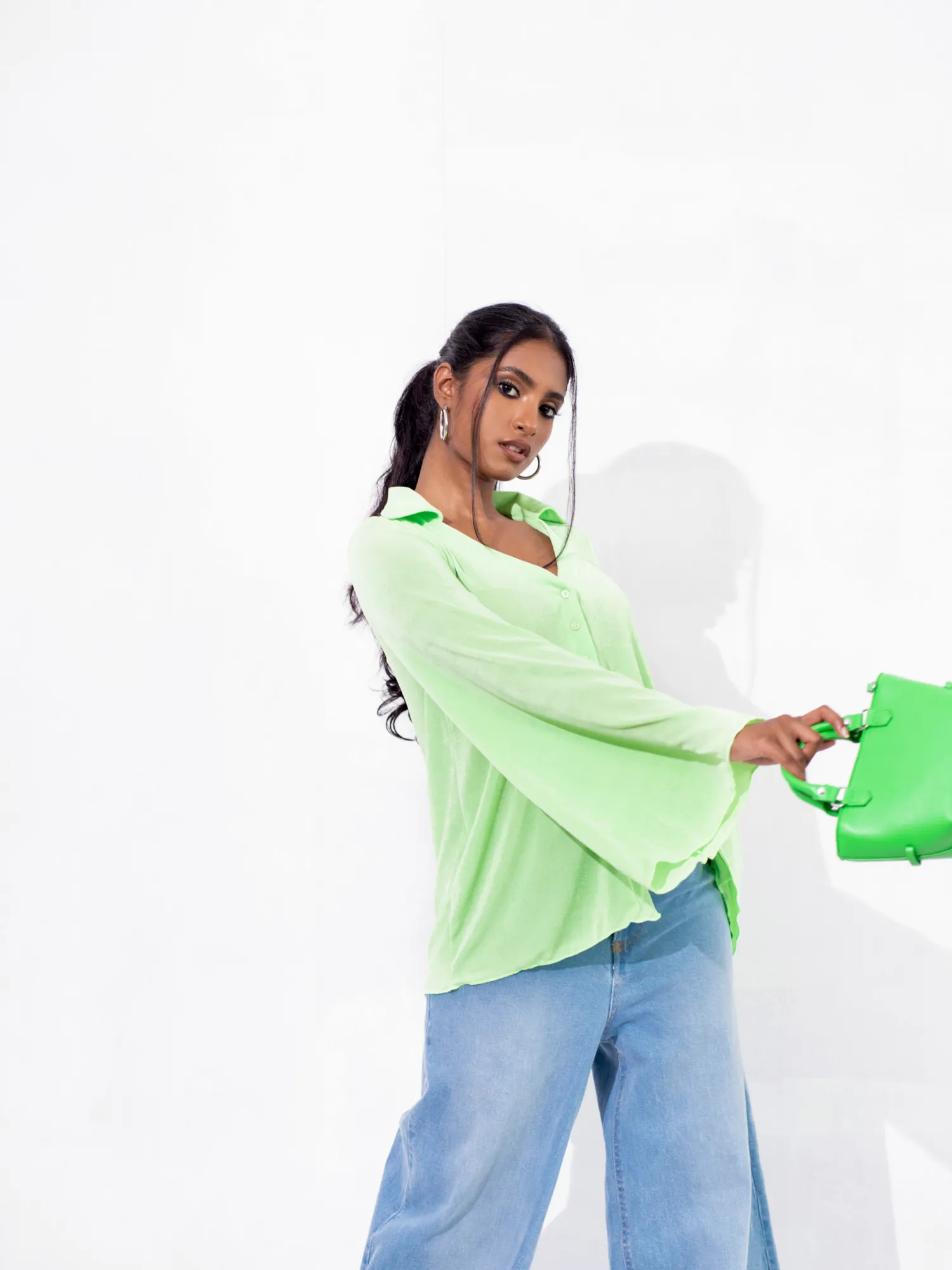 Bell Sleeve Button Down Top
