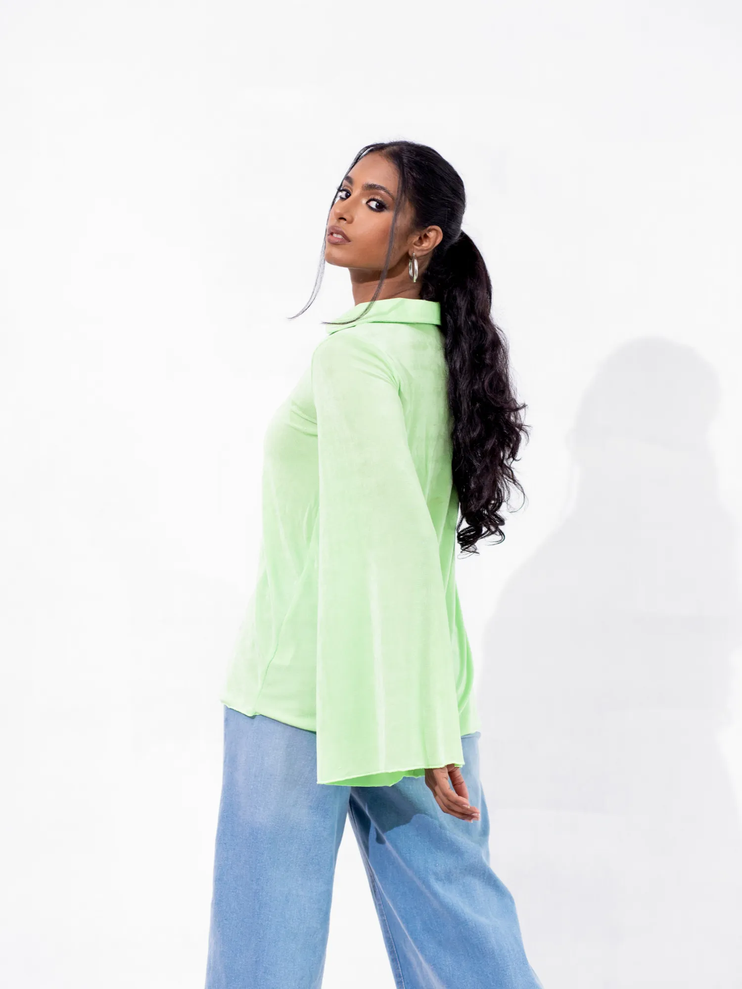 Bell Sleeve Button Down Top