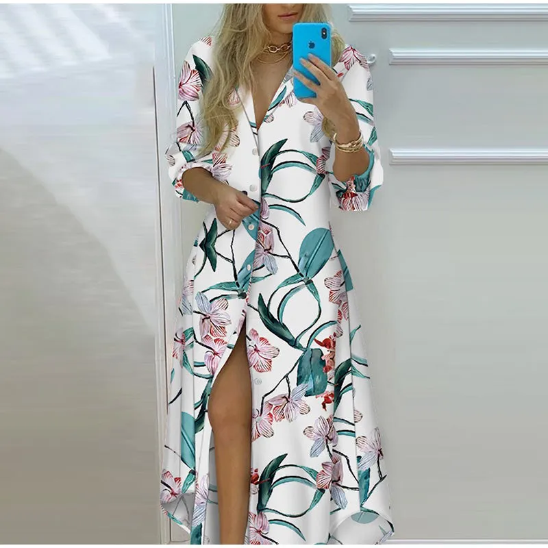 BerryBetty - Casual Loose Long Sleeve Turn-Down Collar Summer Ladies Dresses
