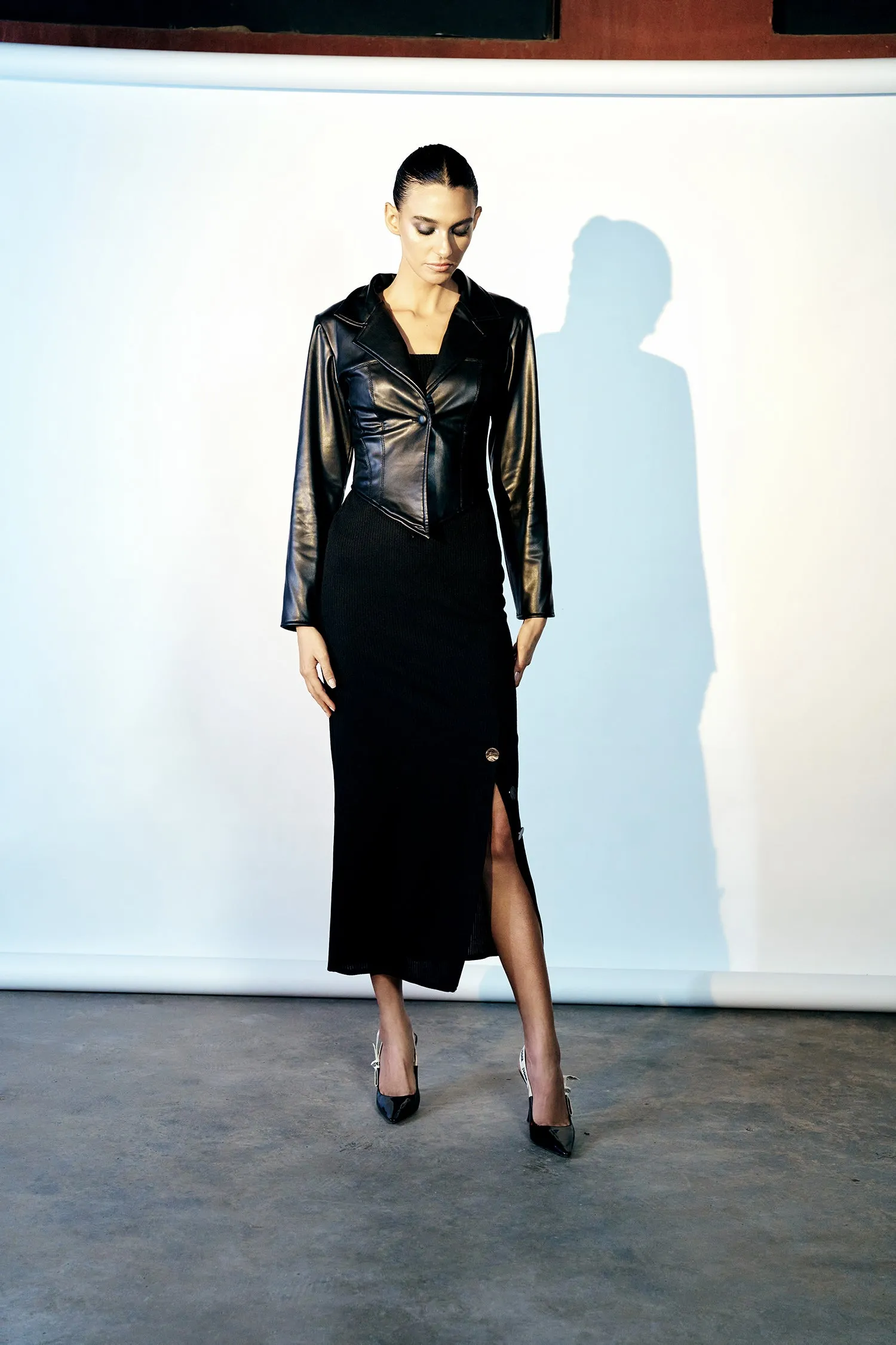 Black corset leather jacket