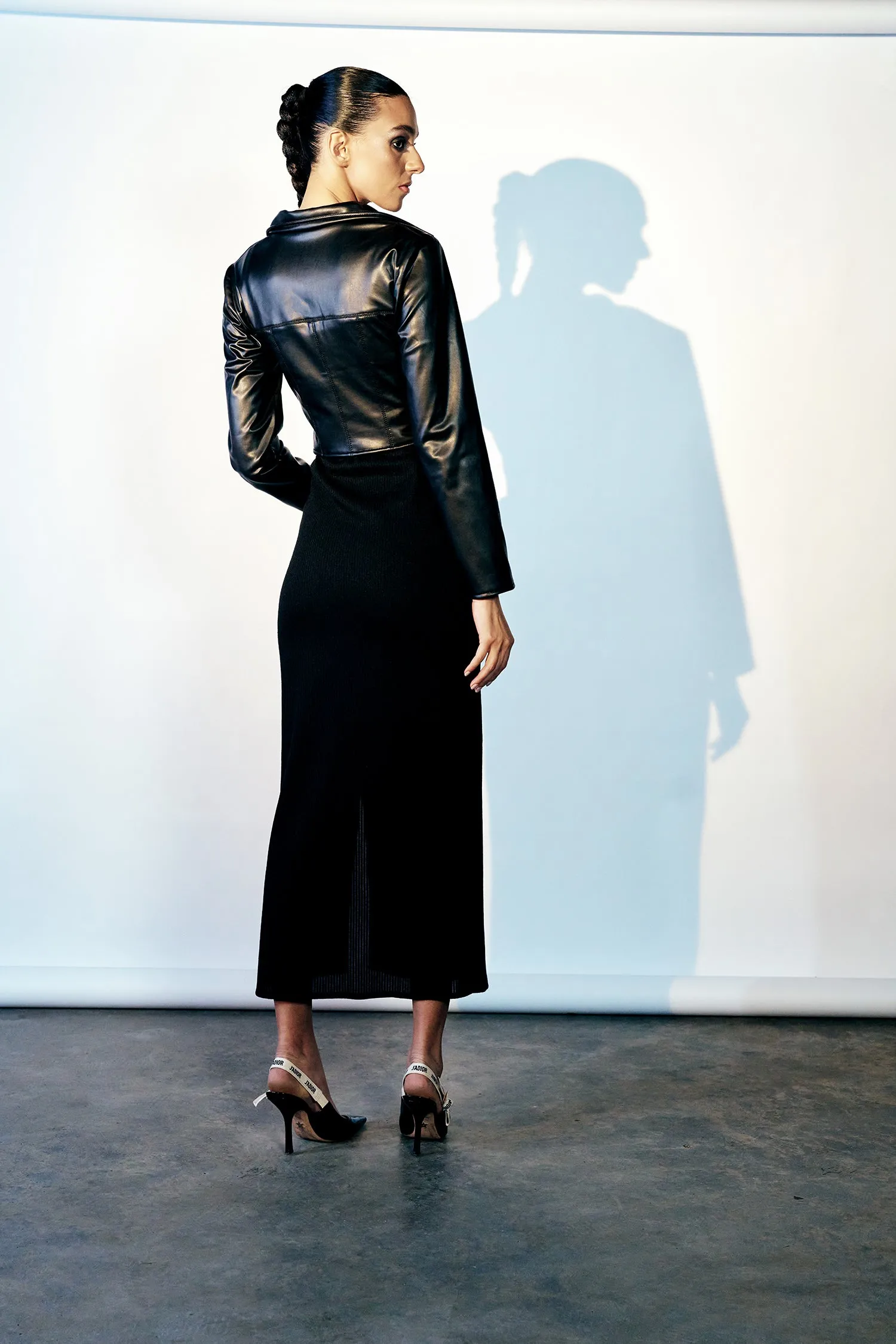 Black corset leather jacket