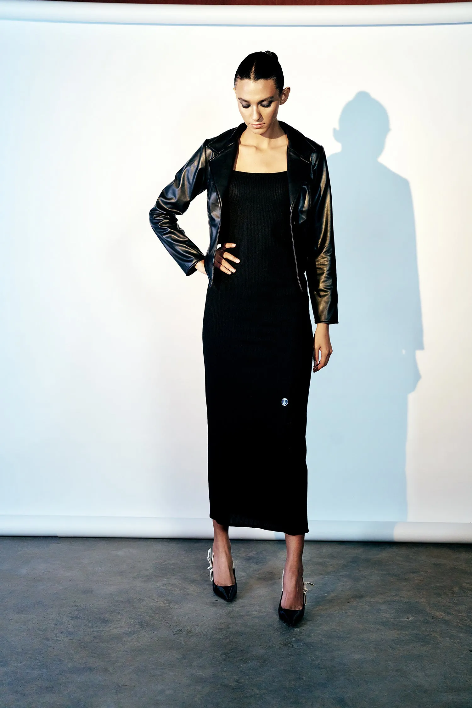 Black corset leather jacket