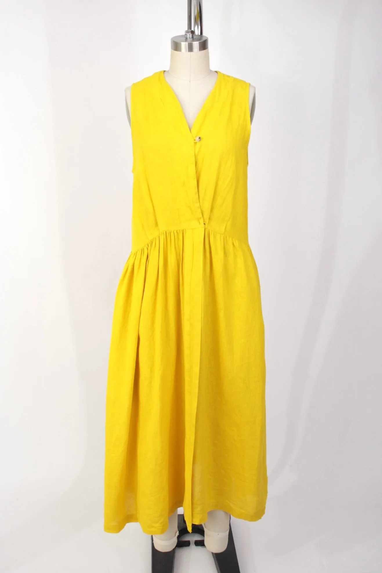 Black Crane Linen Midi Dress