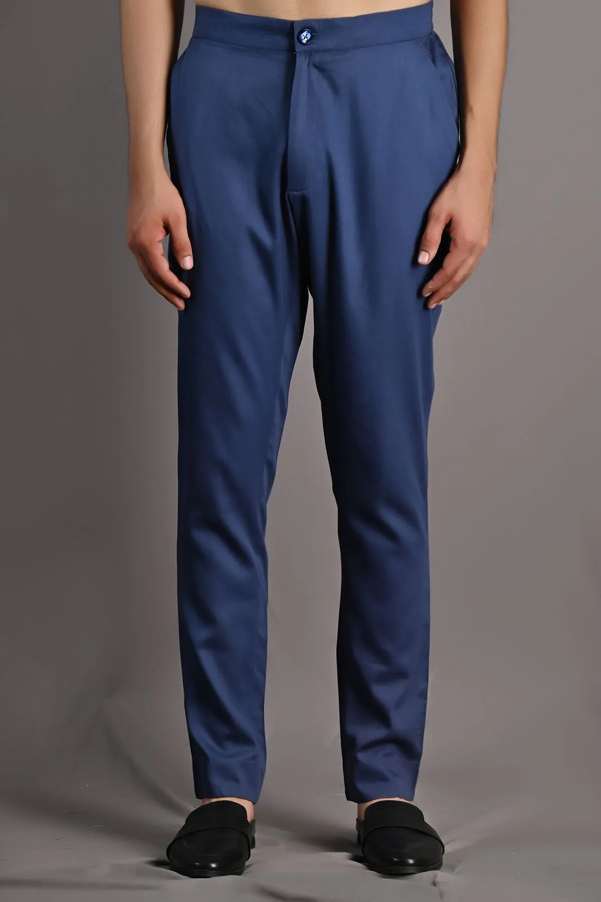Blodwyn - Multi Blue Printed Short Jacket With Blue Cowl Kurta & Tulip Pant Set
