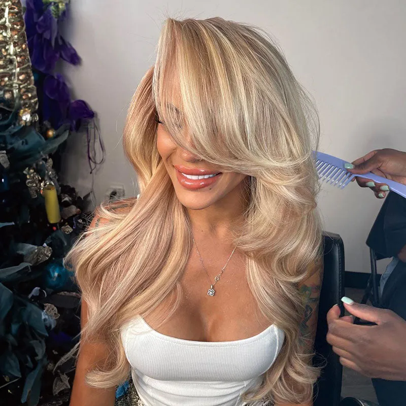 Blonde Highlights Light Color P10/613 Blowout In Wavy 13x4 Lace Front Human Hair Wigs