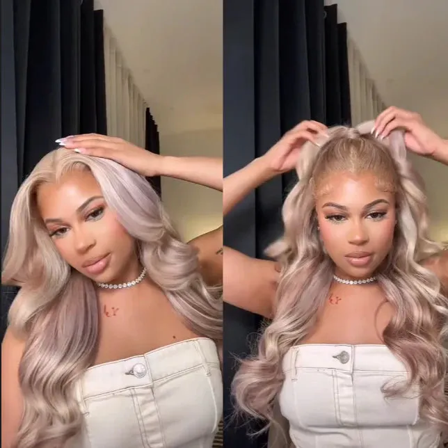 Blonde Highlights Light Color P10/613 Blowout In Wavy 13x4 Lace Front Human Hair Wigs