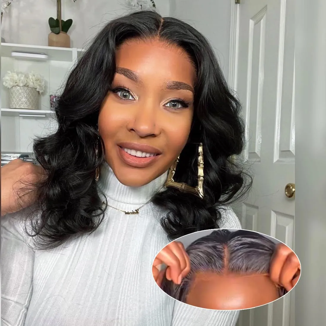 Bogo Sale | 6x5 Lace Highlight Color Body Wave 18inches 6-Inches Deep Lace Natural Color Loose Wave Bob 14inches