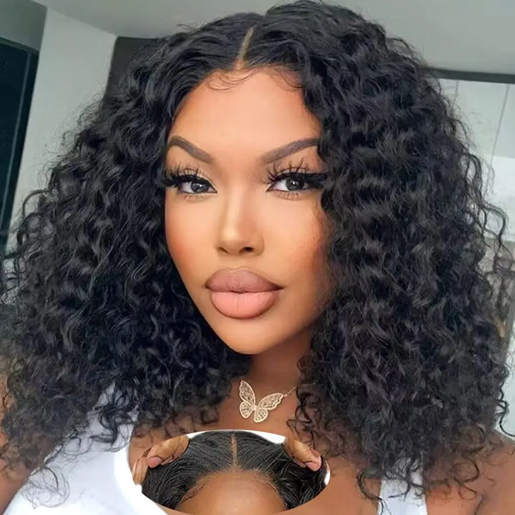 Bogo Sale | Straight 18inches Deep Curly Bob-Natural Black-6x5 Lace