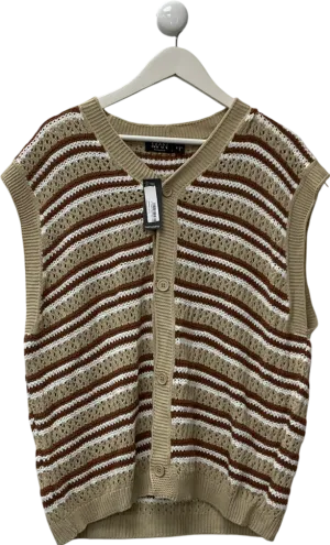 boohooMan Beige Button Knitted Vest Stone UK M