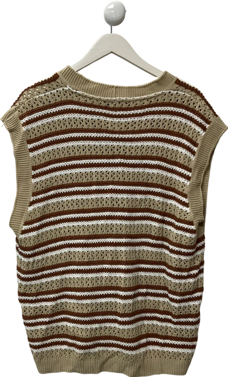 boohooMan Beige Button Knitted Vest Stone UK M
