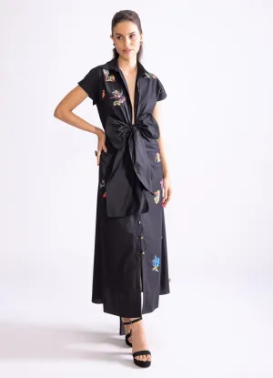 Bow collared shirt dress