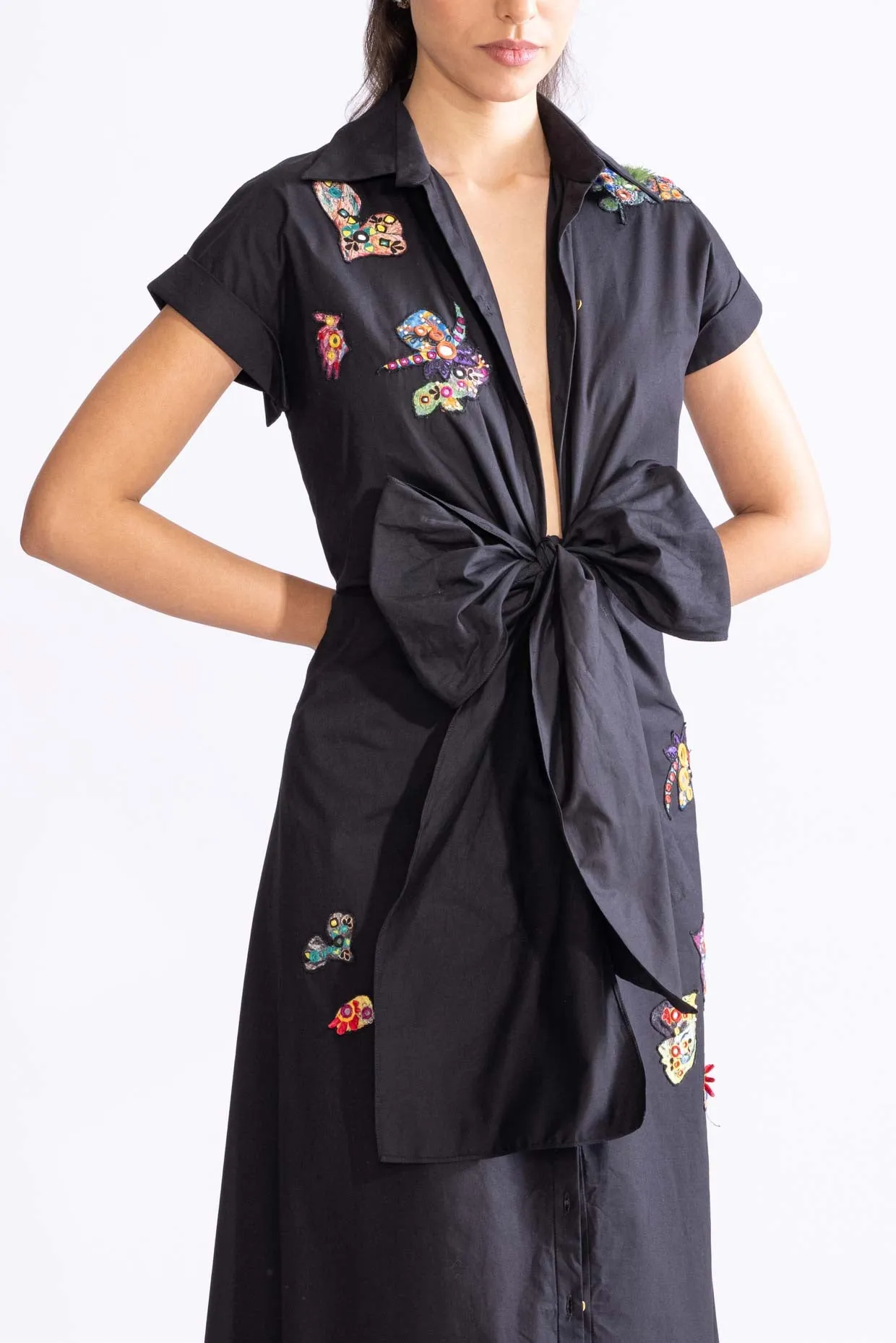 Bow collared shirt dress