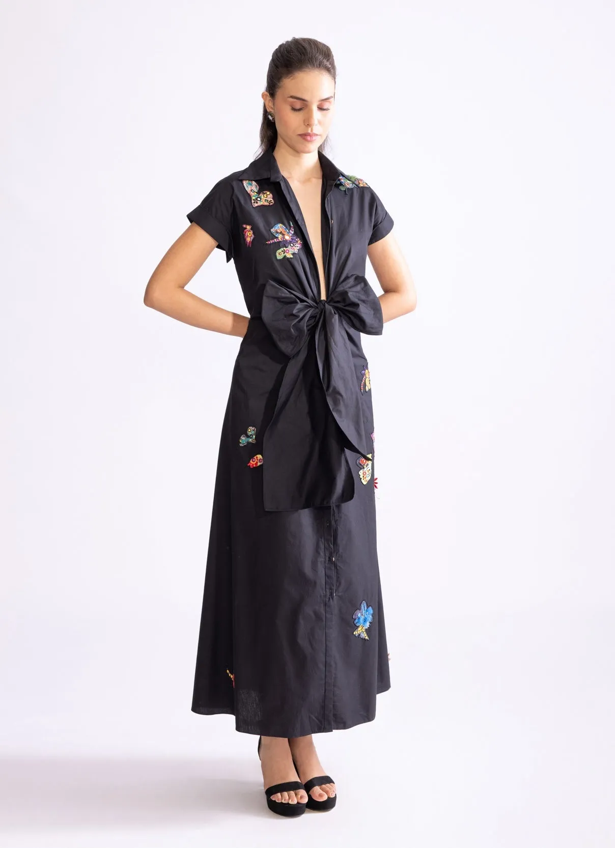 Bow collared shirt dress